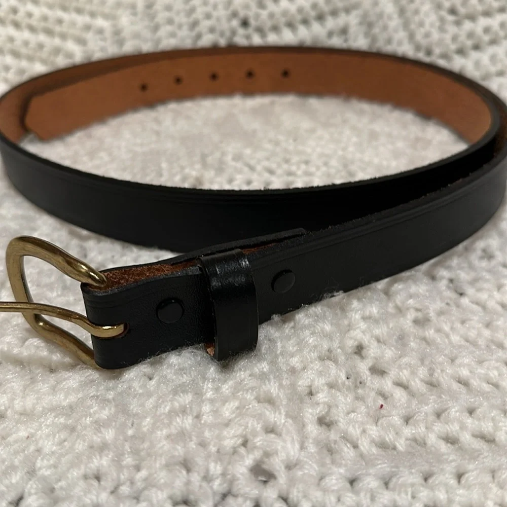 Genuine Leather Belt in Black Brass Buckle Handcrafted in America NWOT
